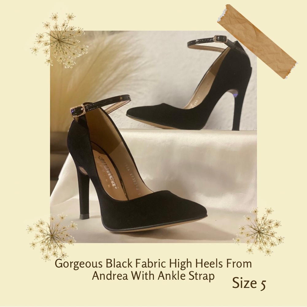 Gorgeous Black Fabric High Heels From Andrea With Ankle Strap